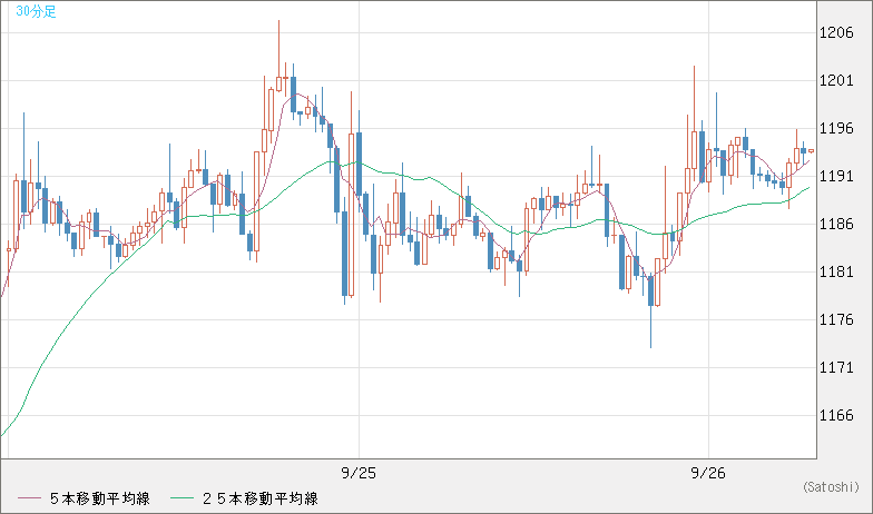 米ドル/ビットコインチャート（USD/XBT）30分足