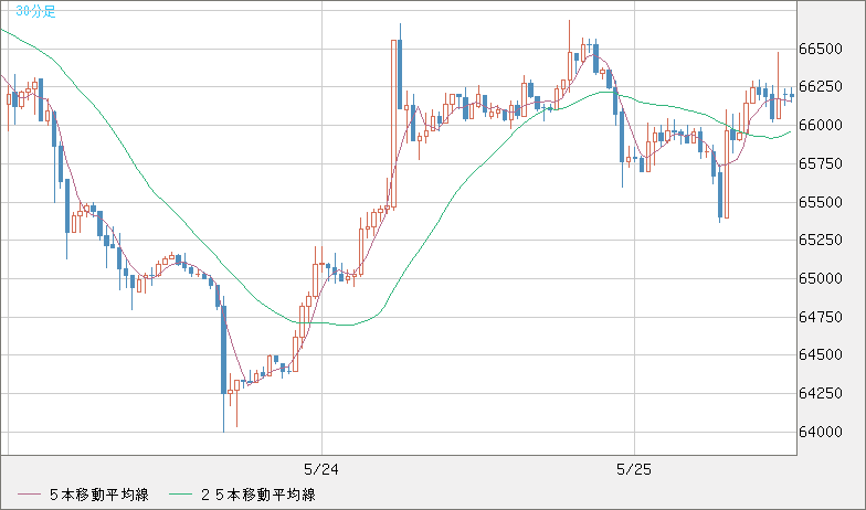 ビットコイン/ユーロチャート（XBT/EUR）30分足
