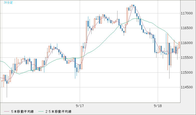 ビットコイン/米ドルチャート（XBT/USD）30分足