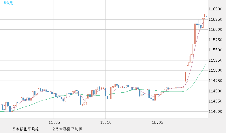 ビットコイン/米ドルチャート（XBT/USD）5分足