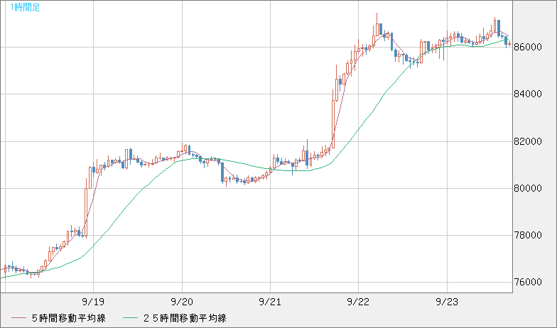 ビットコイン/米ドルチャート（XBT/USD）1時間足