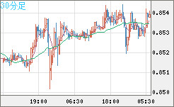 米ドル/ユーロチャート（USD/EUR、逆転通貨ペア）30分足