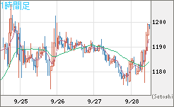 米ドル/ビットコインチャート（USD/XBT）1時間足