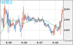 米ドル/ビットコインチャート（USD/XBT）1時間足